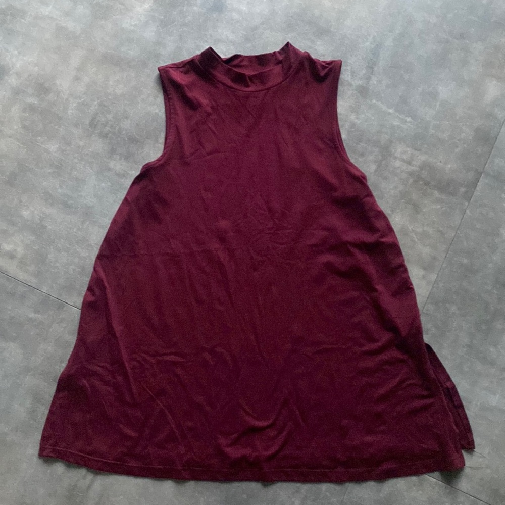Burgundy High Collar Shirt with Slits